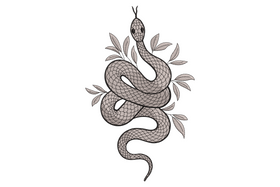 Elegant Coiled Snake Embroidery Design, Botanical Snake Machine Embroidery Pattern, Instant Download