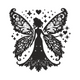 Elegant Fairy with Lace Wings Blackwork Embroidery Design, Instant Download