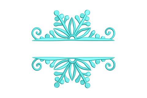 Aqua mint floral split monogram divider embroidery with leaf scrolls and centre petal medallion for custom name.