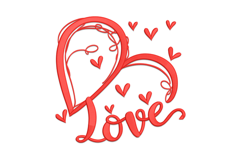 Elegant love heart script embroidery design, flowing calligraphy with thick-thin stroke variation, heart formed by letter arrangement