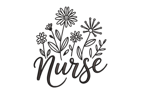 Black floral design with the word 'Nurse' embroidery design