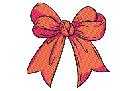 Elegant ribbon bow embroidery design with cream satin loops and sage green highlight on ivory napkin fabric.
