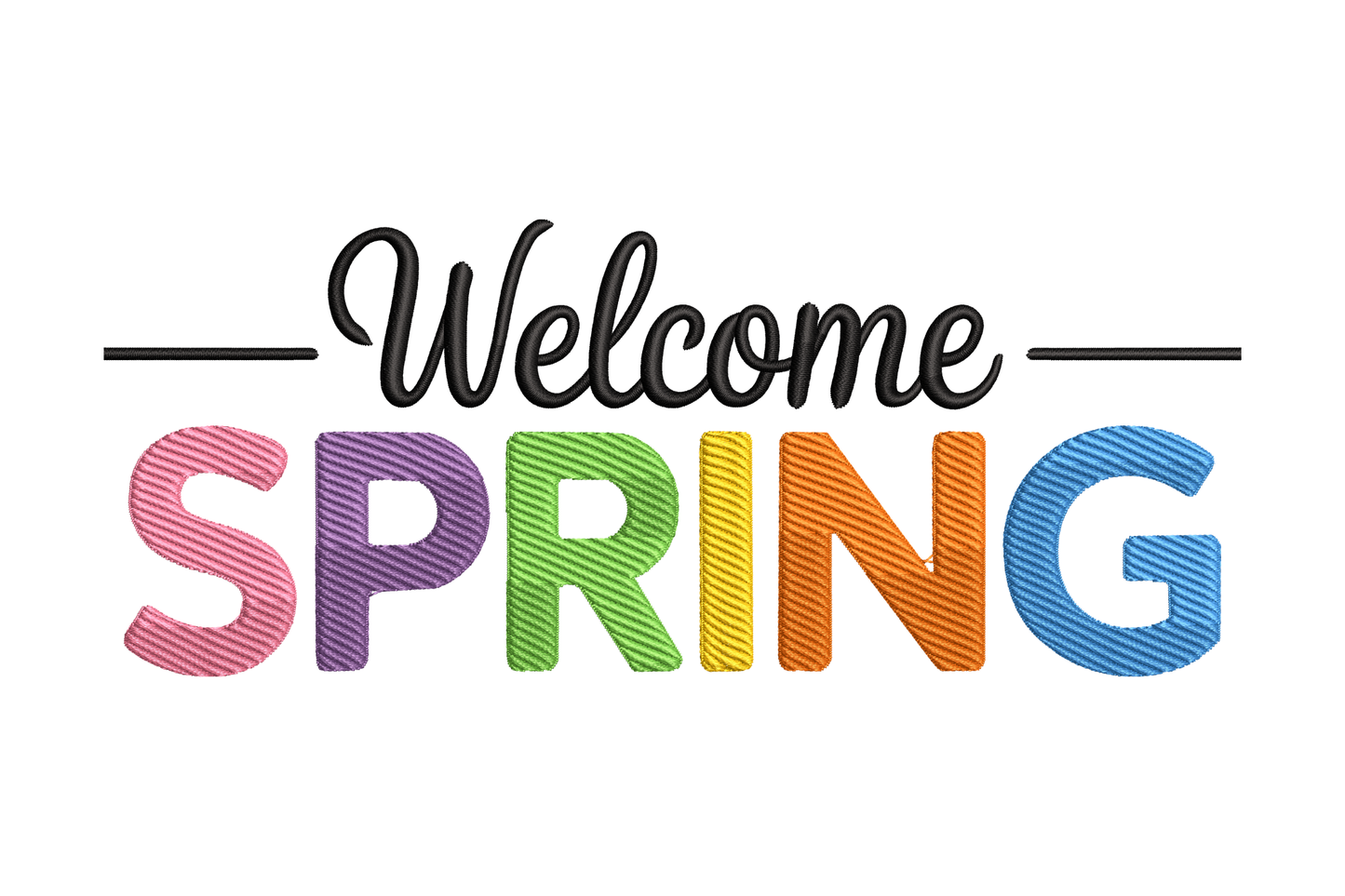 Colorful text 'Welcome Spring' on a white background