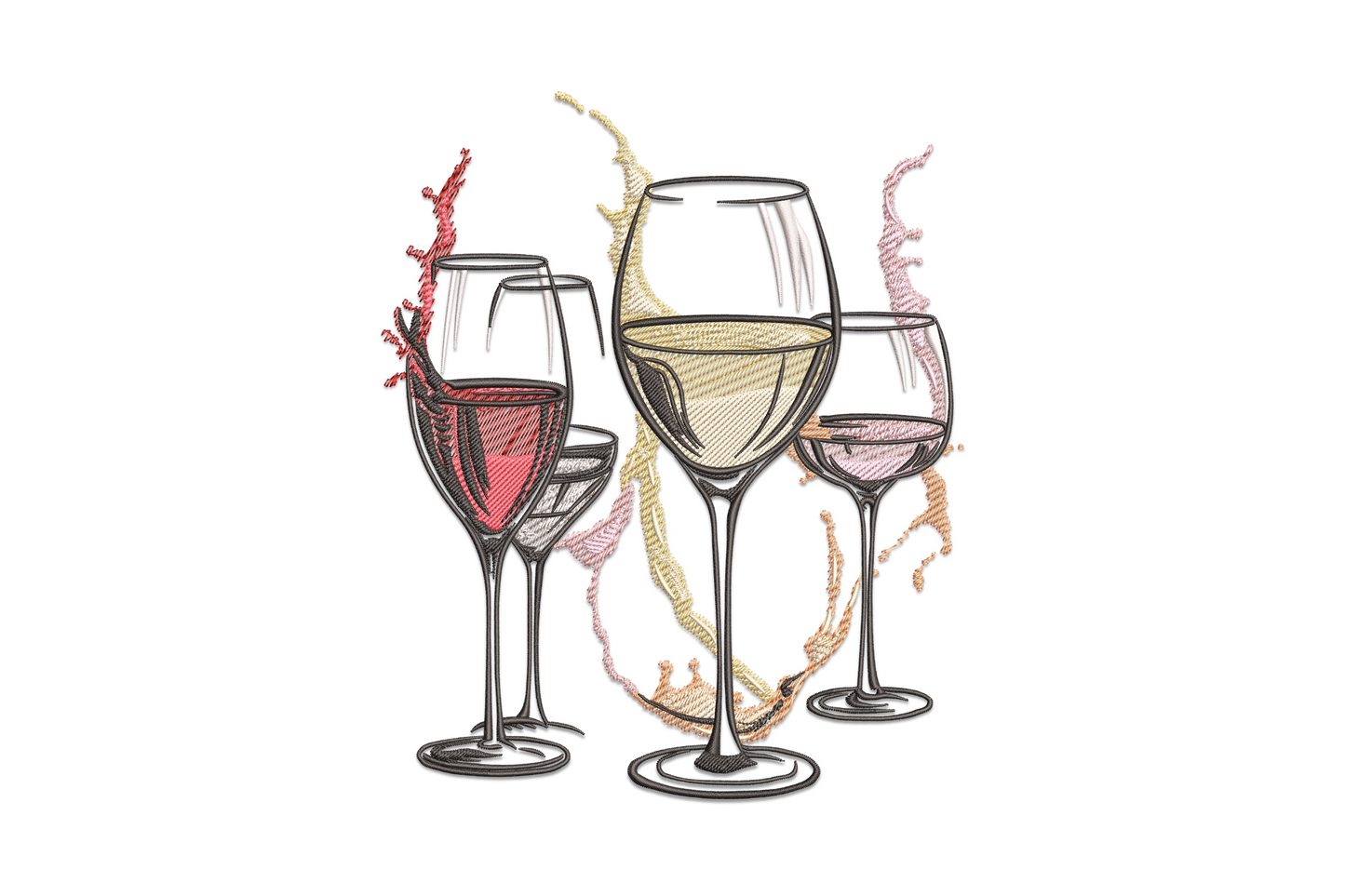 Pair of elegant wine glasses with decorative base, 10-colour celebration machine embroidery, 7 sizes 2.88 to 6.17 inches