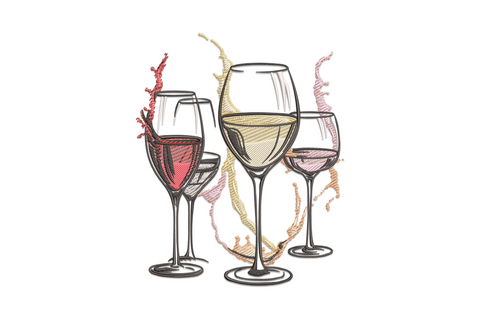 Pair of elegant wine glasses with decorative base, 10-colour celebration machine embroidery, 7 sizes 2.88 to 6.17 inches