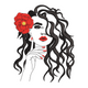 Elegant Woman Face with Red Flower Embroidery Design, Instant Download