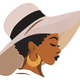 Elegant Woman with Hat Embroidery Design, Side Profile Portrait