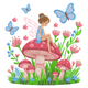 Fairy Mushroom Embroidery Design, Fantasy Garden Machine Embroidery Pattern, Instant Download