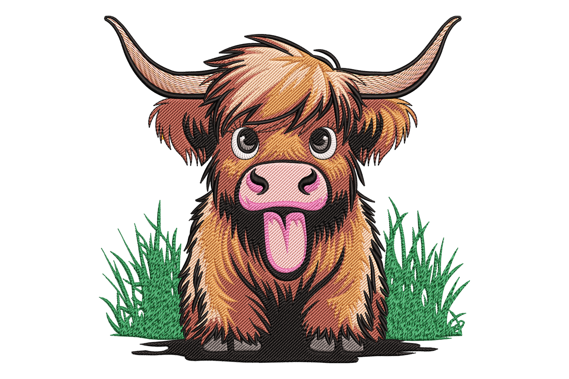 Farm animal embroidery in warm country palette, straw yellow, rust red and cream tones, charming rural barnyard character