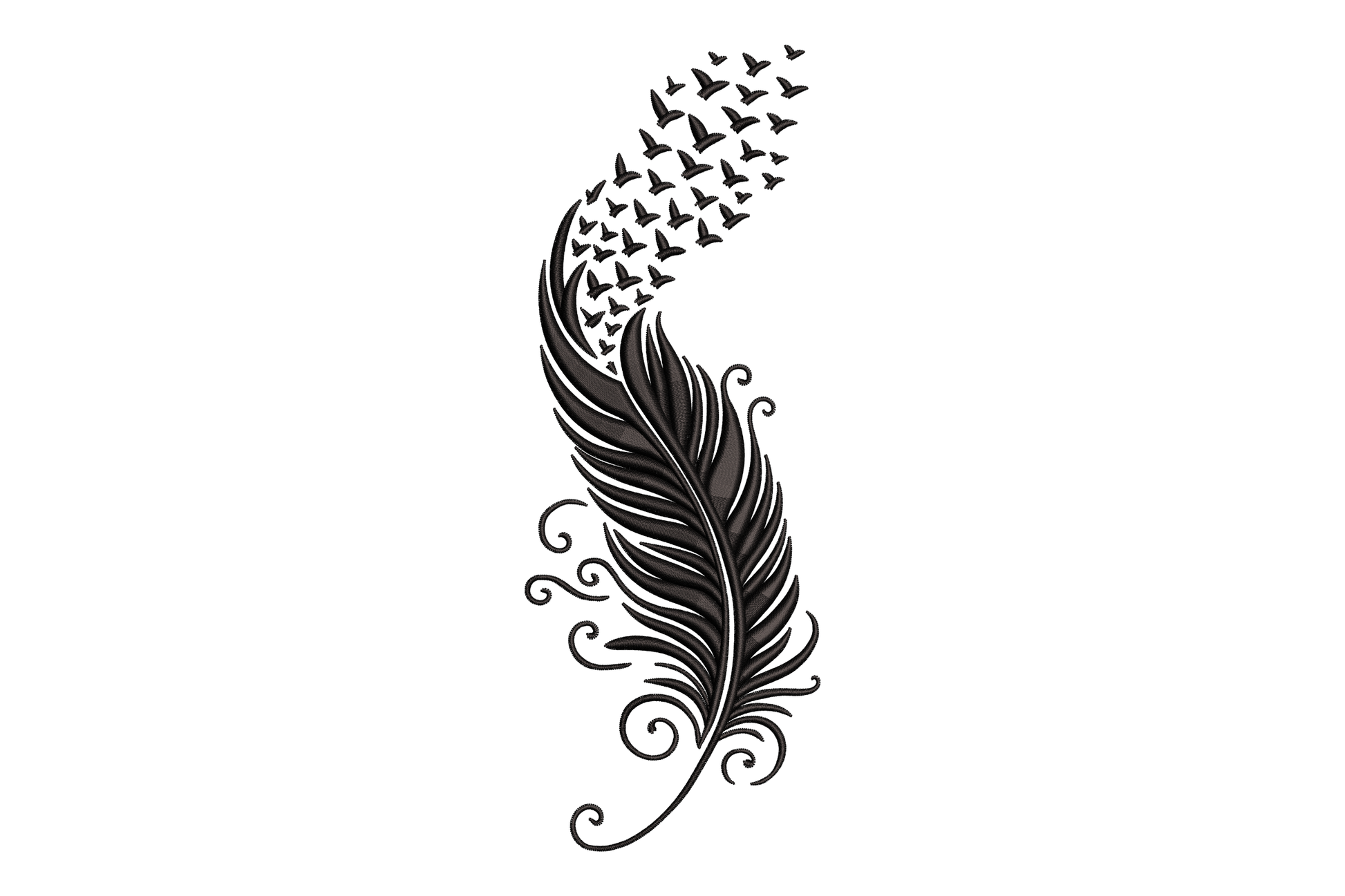 Black feather with butterfly design embroidery design