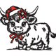 Festive Baby Cow with Santa Hat Embroidery Design, Instant Download