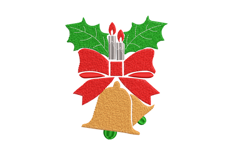 Twin christmas bells with red bow, candles and holly leaves arrangement, 6 colors, 4 sizes