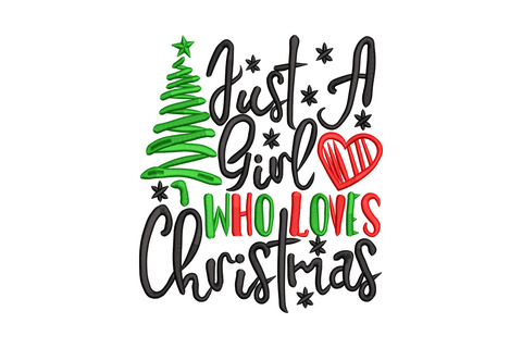 Festive holiday quote embroidery with tree and heart, forest green and deep red typography block on cream white.