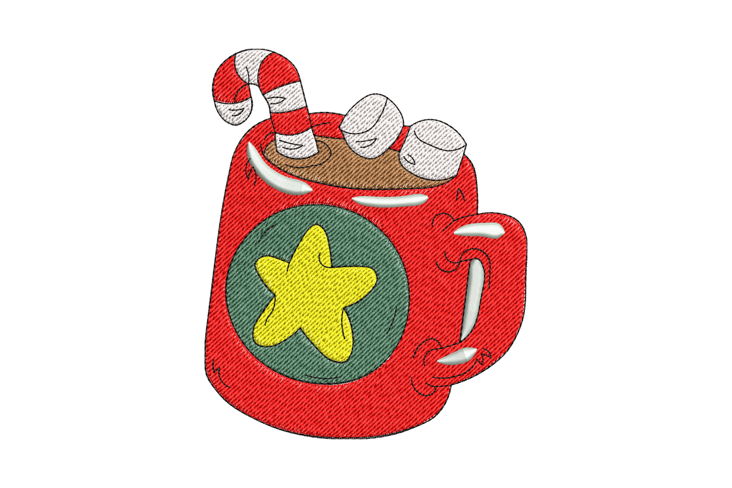 Hot cocoa mug with marshmallows and star badge christmas embroidery design, 7 colors, 4 sizes