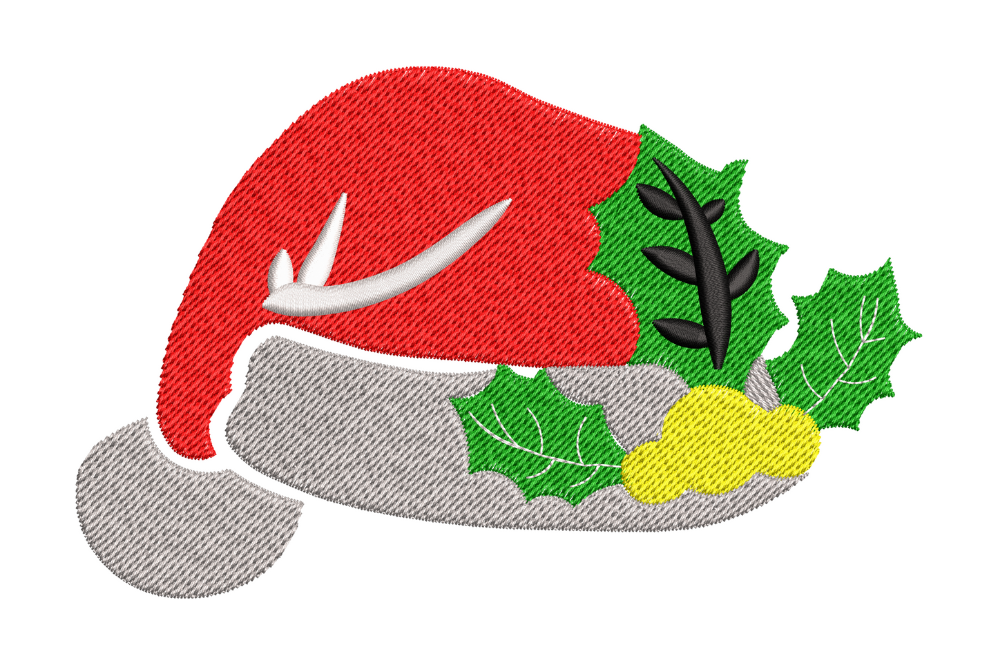 Slouchy santa hat with holly leaves and yellow berries embroidery design, 6 colors, 5 sizes