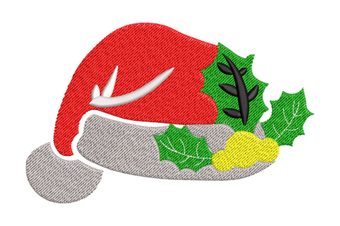 Slouchy santa hat with holly leaves and yellow berries embroidery design, 6 colors, 5 sizes