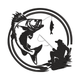Fishing Man and Jumping Fish Silhouette Embroidery Design, Instant Download