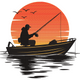 Fishing at Sunset Embroidery Design, Instant Download