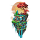 Floating Island Waterfall Embroidery Design, Instant Download