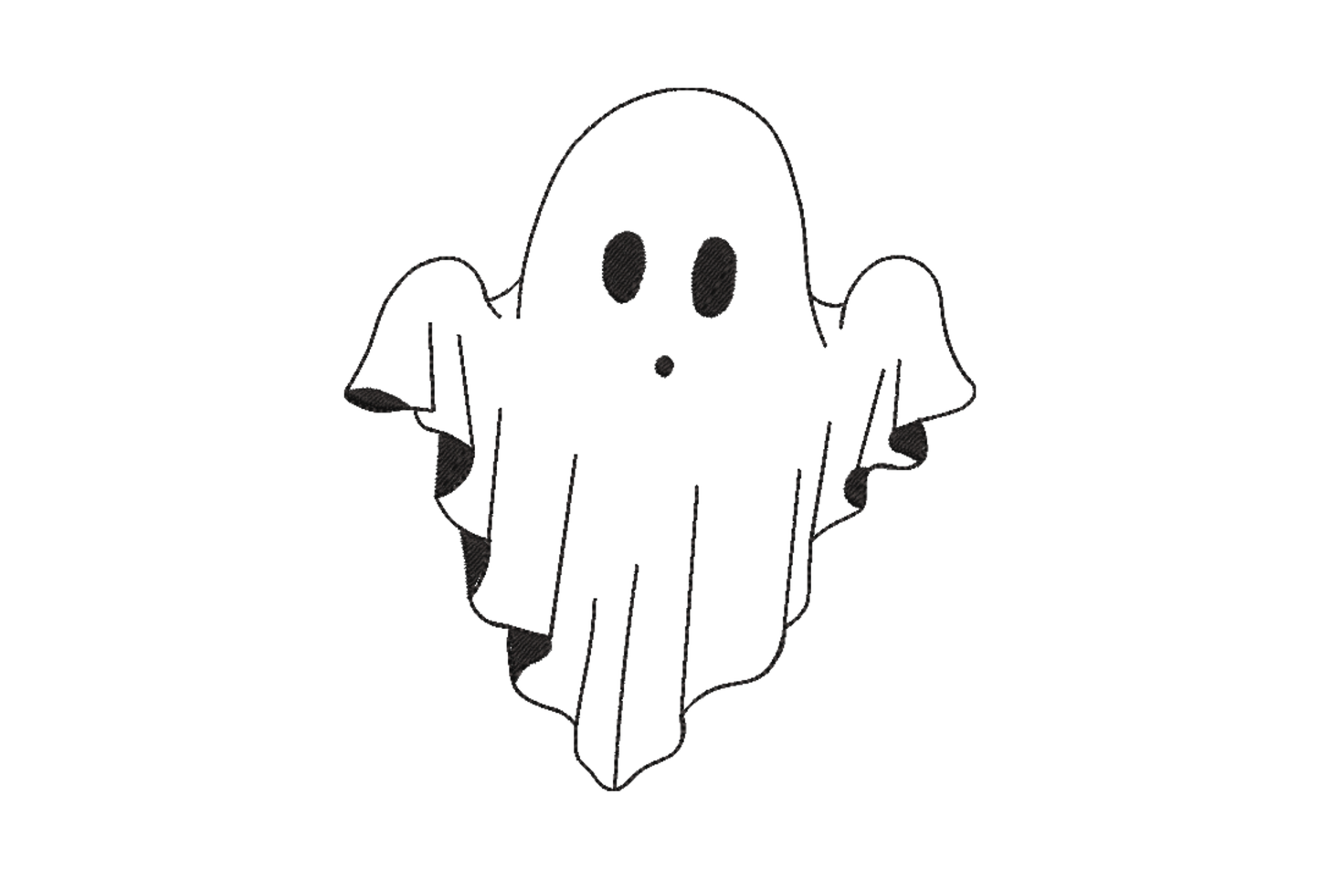Floating sheet ghost halloween embroidery outline design with feet peeking from hemline