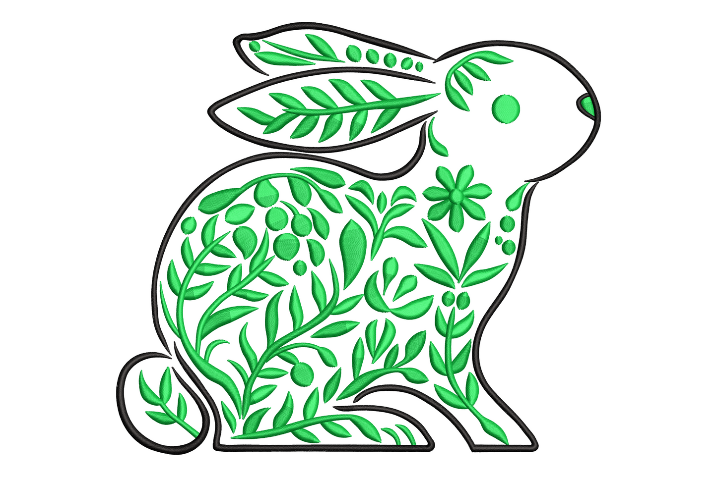 Floral bunny embroidery design, rabbit silhouette filled with botanical flowers and leaves, 2 colours, 5 sizes