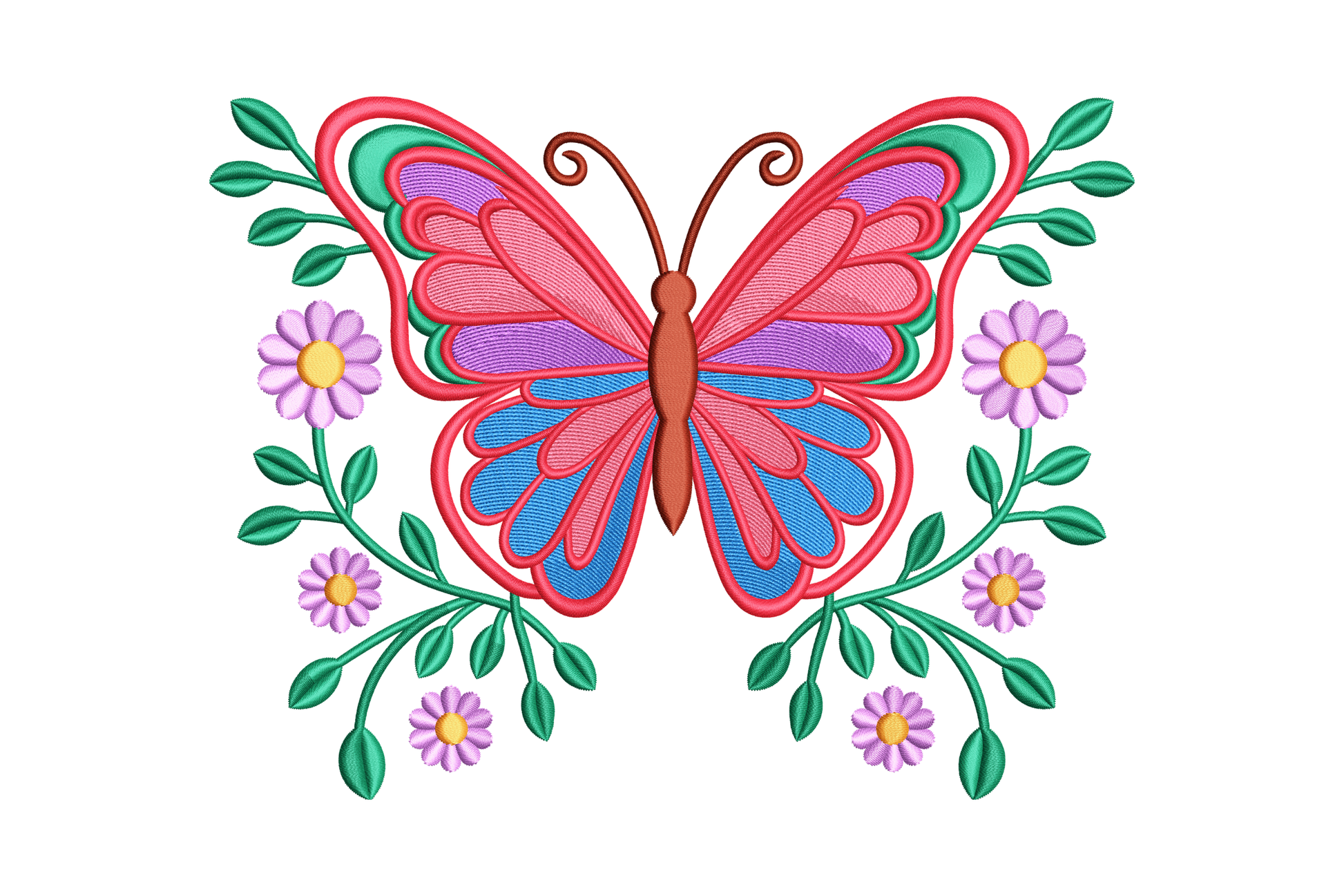 Colorful butterfly with flowers on a white background