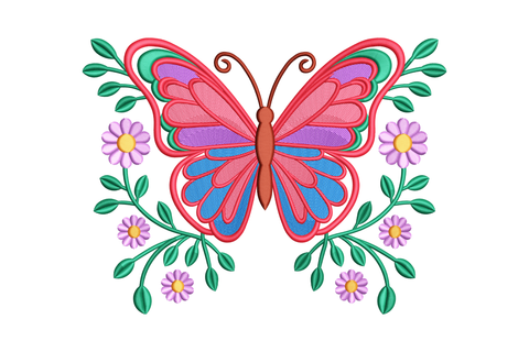 Colorful butterfly with flowers on a white background