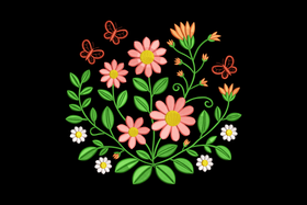 Floral Butterfly Garden Embroidery Design, Machine Embroidery Pattern, Instant Download