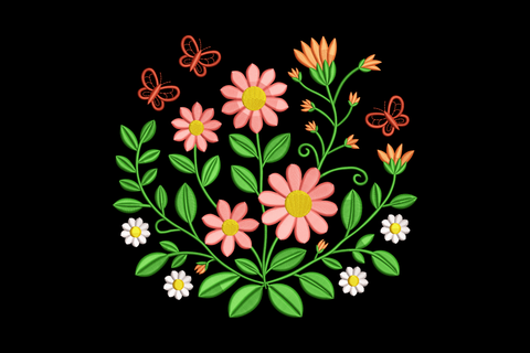 Floral Butterfly Garden Embroidery Design