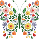 Floral Butterfly Pattern Embroidery Design, Instant Download
