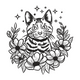 Floral Cat Portrait Embroidery Design, Instant Download