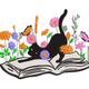 Floral Cat on Open Book Embroidery Design, Instant Download