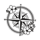 Floral Compass Rose Line Art Embroidery Design, Instant Download