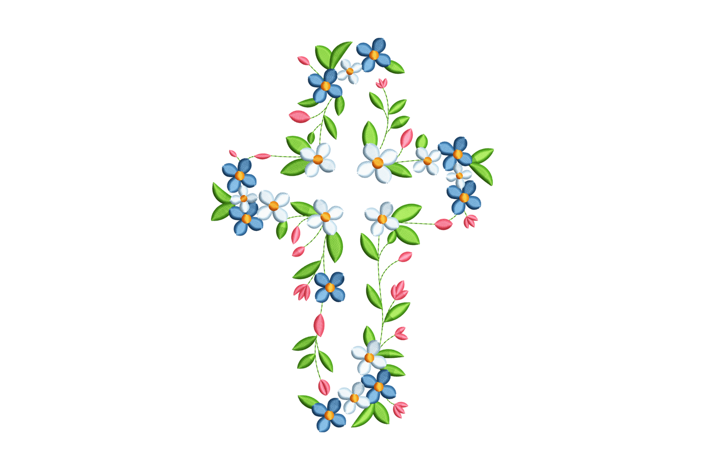 Floral design with colorful flowers and leaves on a white background