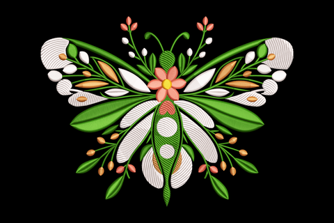Decorative butterfly design with flowers on a black background