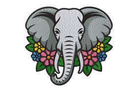 Floral Elephant Embroidery Design, Machine Embroidery Pattern, Instant Download