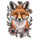 Floral Fox Head Embroidery Design, Instant Download