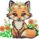 Floral Fox Embroidery Design, Instant Download