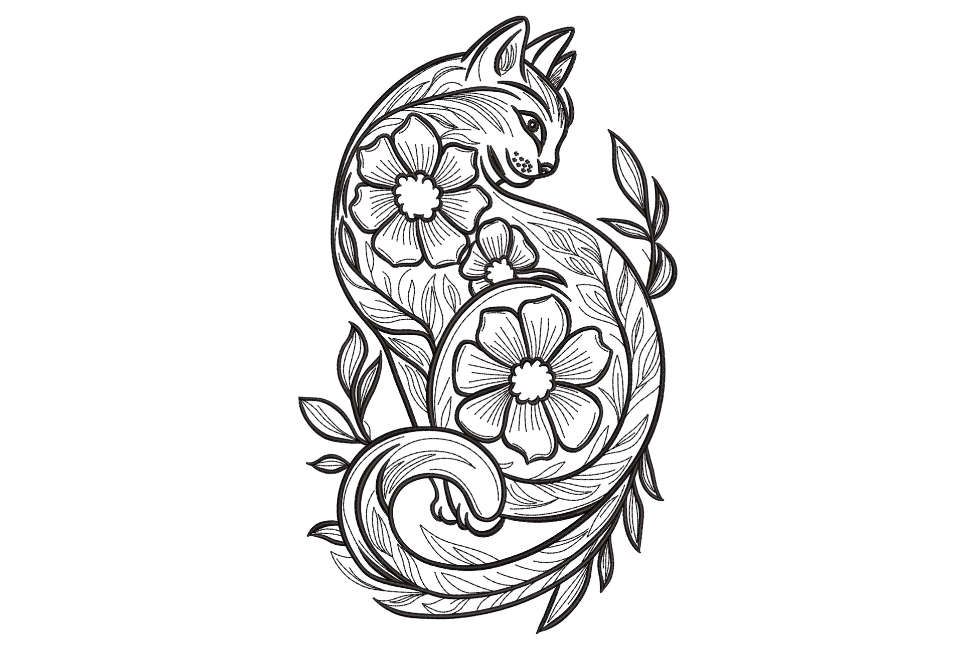 Floral Fox Machine Embroidery Design