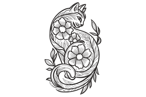 Floral Fox Machine Embroidery Design