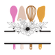 Floral Kitchen Tools Split Shelf Embroidery Design, Instant Download