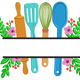 Floral Kitchen Utensils Frame Embroidery Design, Instant Download