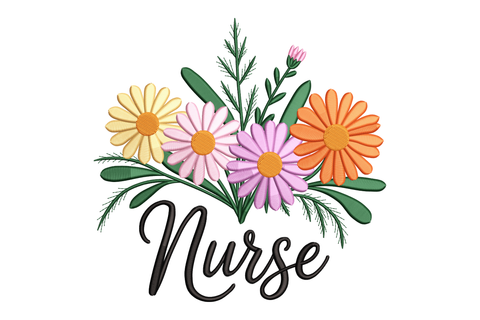 Floral design with the word 'Nurse' embroidery design