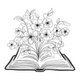 Floral Open Book Line Art Embroidery Design, Single Colour Reading, Instant Download