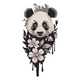 Floral Panda Embroidery Design, Kawaii Panda with Flowers Machine Embroidery Pattern, Instant Download