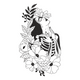 Floral Skeleton Woman Line Art Embroidery Design, Instant Download