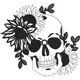 Floral Skull Line Art Embroidery Design, Gothic Botanical Pattern