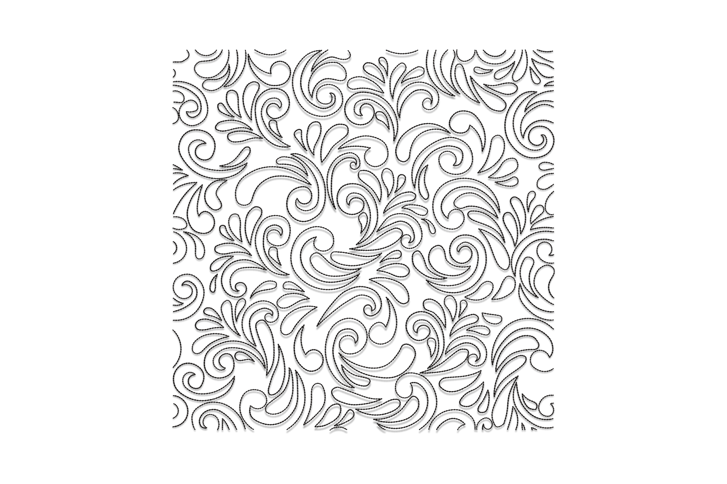 Floral swirl background embroidery design, dense all-over scrolling leaves and spiral tendrils filling a square hoop, single colour outline pattern.