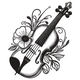 Floral Violin Line Art Embroidery Design, Instant Download