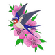 Flying Swallow with Flowers Embroidery Design, Instant Download